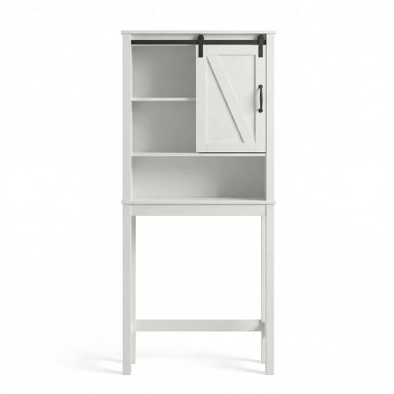 Garvee Mensola Bagno Sopra WC Salvaspazio Bianco MDF Con Porta Scorrevole, Ripiani Regolabili, 69x23x170cm, Bagni Compatti