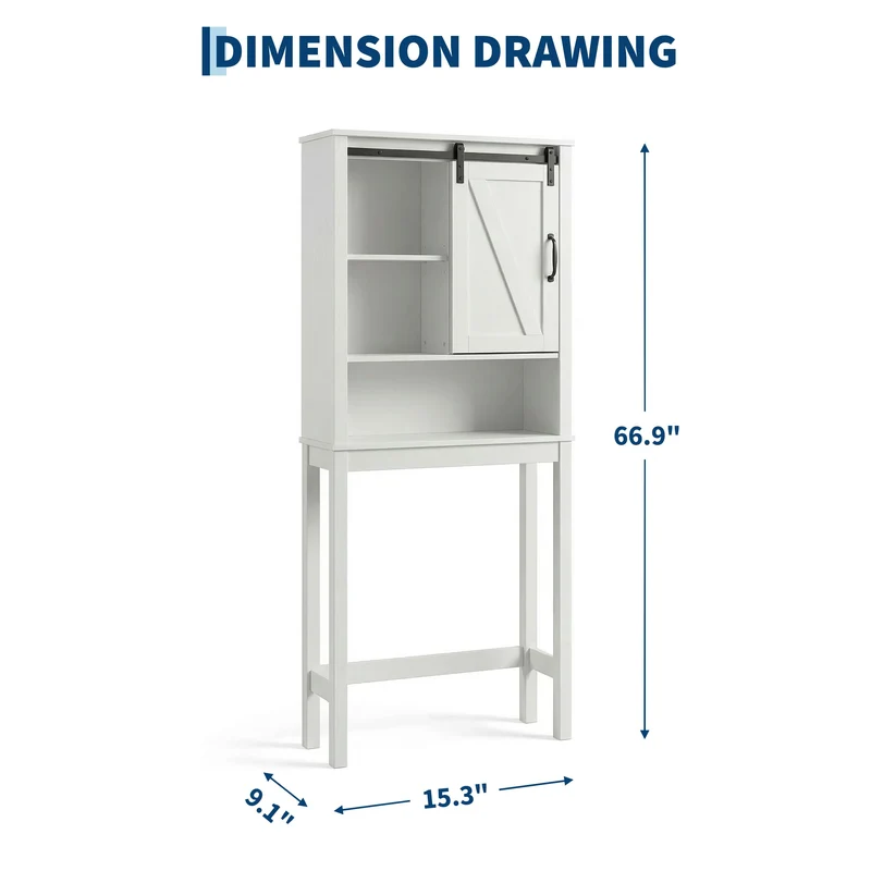 Garvee Mensola Bagno Sopra WC Salvaspazio Bianco MDF Con Porta Scorrevole, Ripiani Regolabili, 69x23x170cm, Bagni Compatti