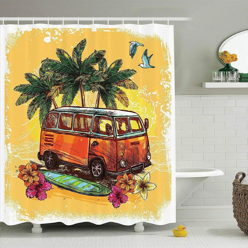 Duschvorhang 70er Jahre Hippie Bus