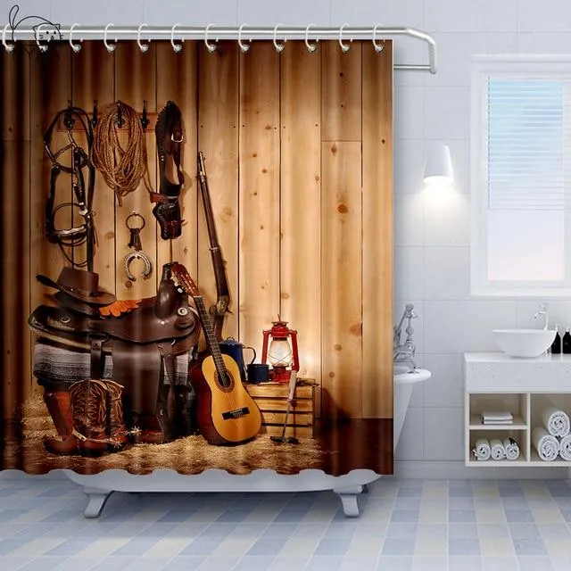 Duschvorhang im Western-Stil mit Gitarre