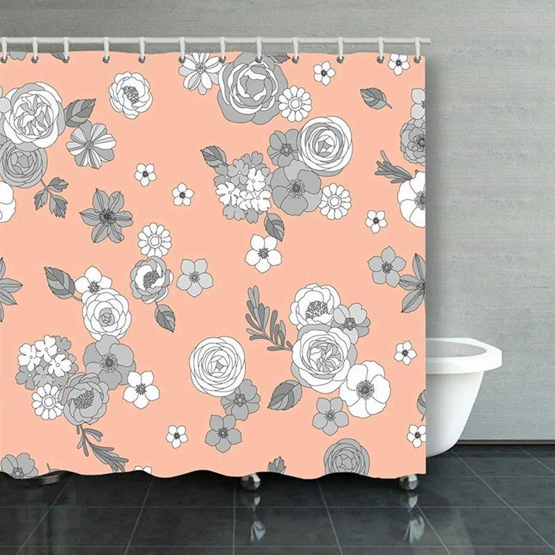 Textil Duschvorhang mit floralem Blumenmuster