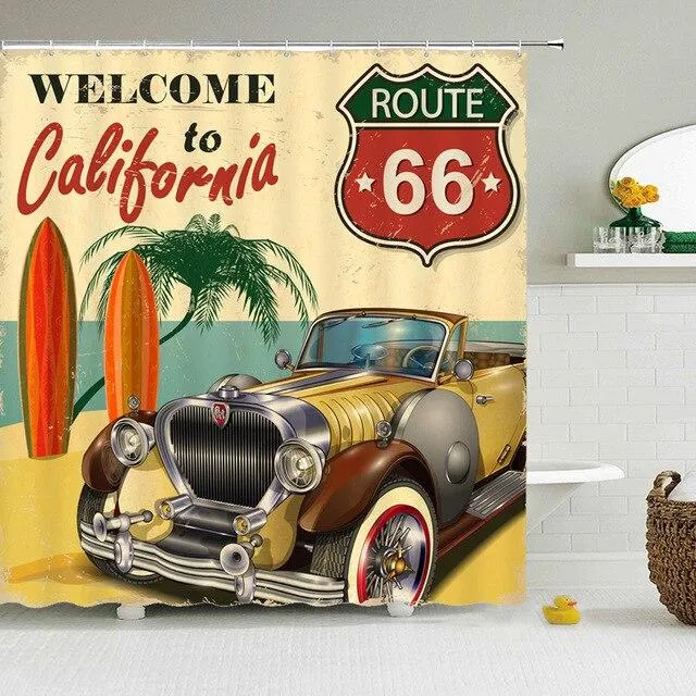 Duschvorhang im Retro-Stil Route 66