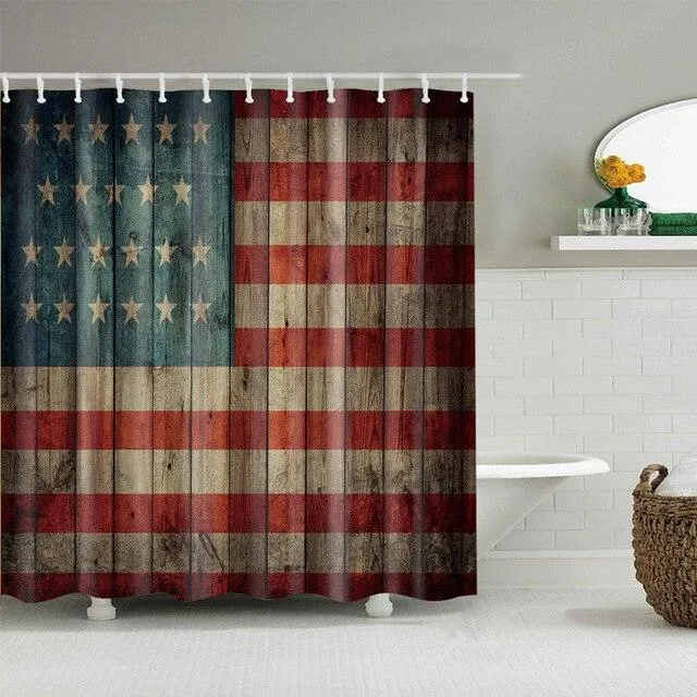 Duschvorhang mit USA Flagge Holzoptik