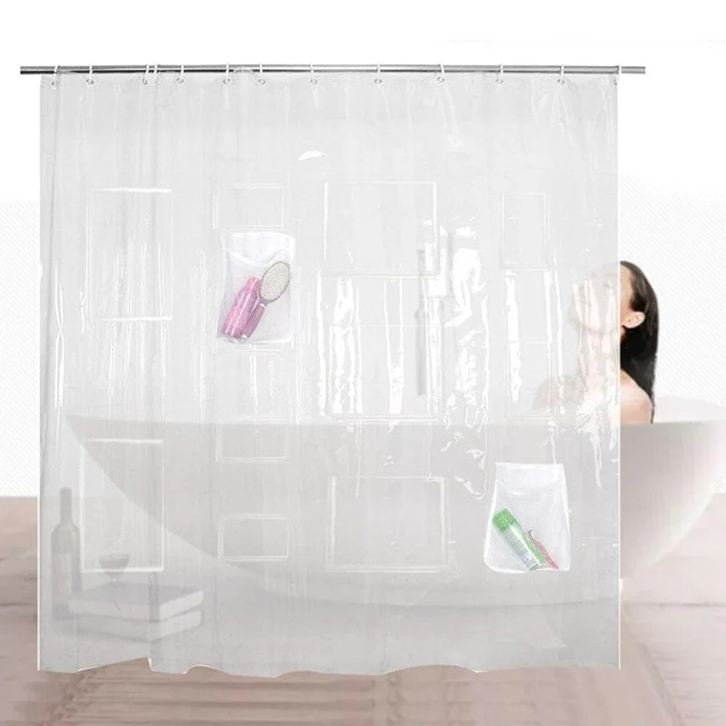 Transparenter Duschvorhang mit praktischen Taschen