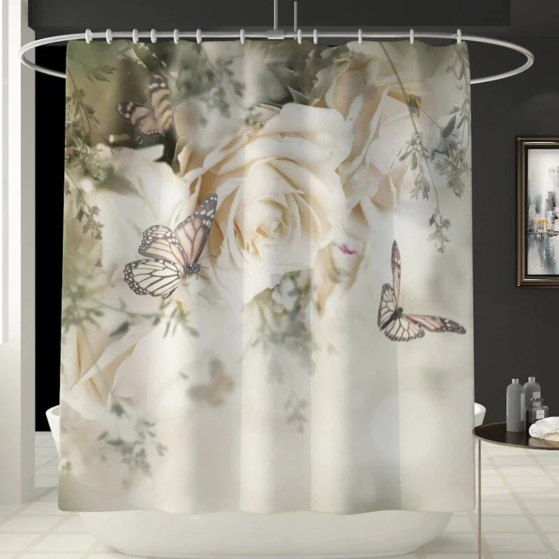 Vintage Duschvorhang mit romantischem Blumenmotiv