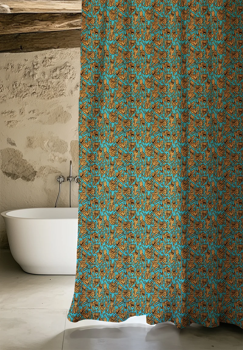 Artist Cotton Shower Curtain "Crazy Leopards" by Jody Barton