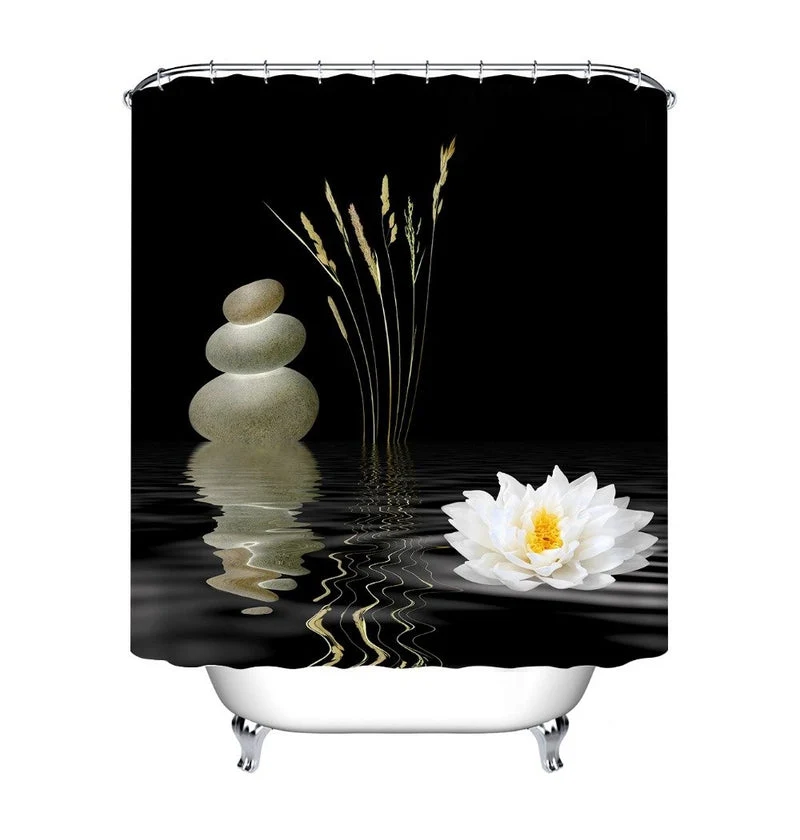 Schwarzer Zen Duschvorhang mit Lotusblüte