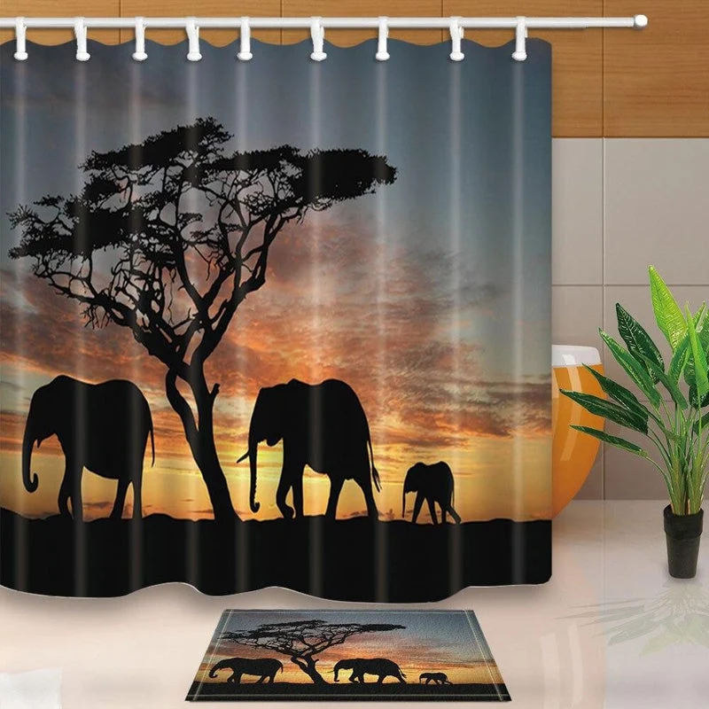 Safari Duschvorhang mit Elefanten Silhouette