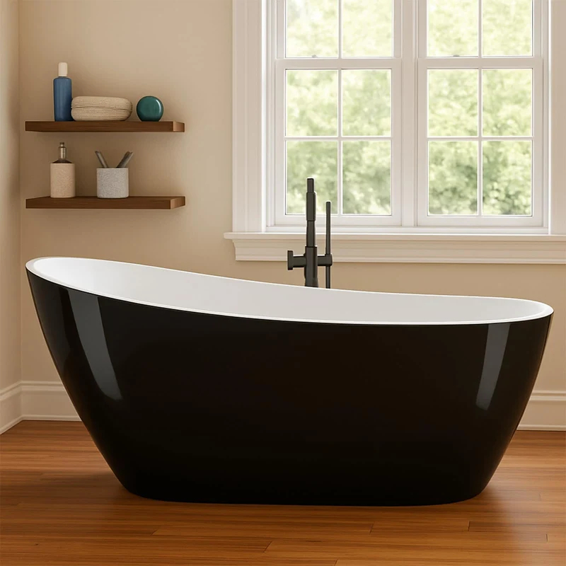 Garvee Vasca da Bagno Freestanding in Acrilico 150 cm Nero Design Ergonomico Ovale Antiscivolo