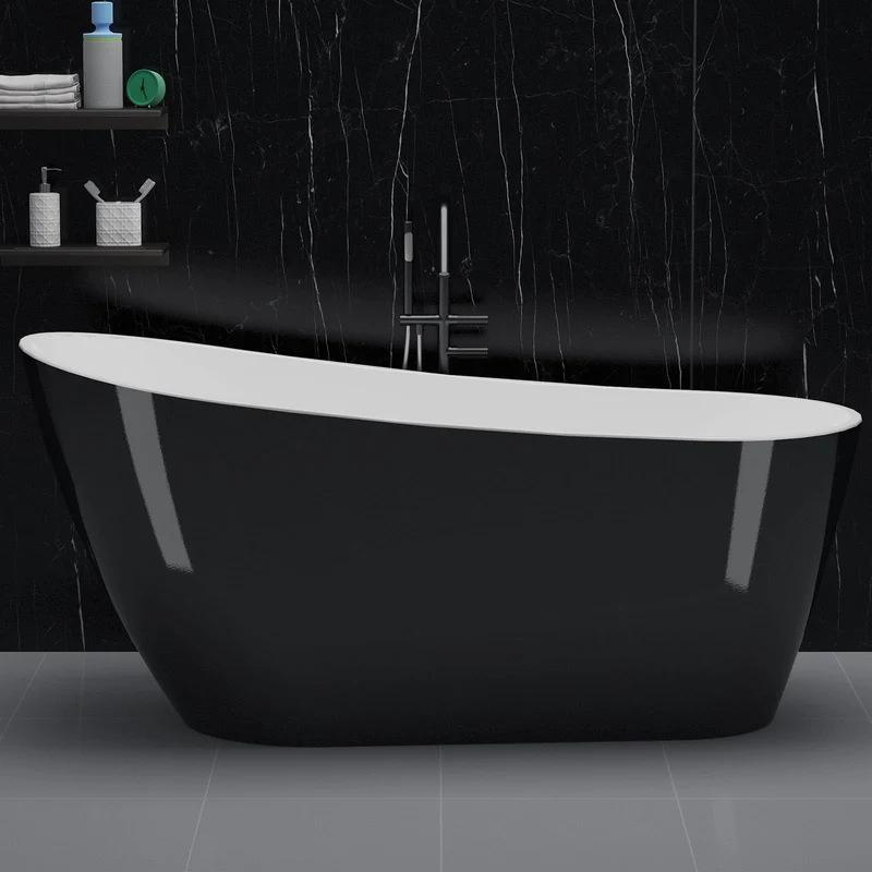 Garvee Vasca da Bagno Freestanding in Acrilico 150 cm Nero Design Ergonomico Ovale Antiscivolo