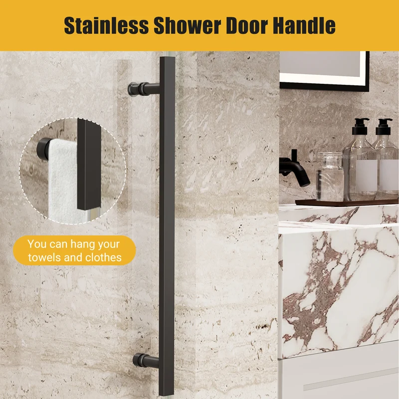 Garvee Porta Doccia Scorrevole 142-152x190 cm Vetro Temperato 8mm Nero Acciaio Inox Regolabile Bagno Moderno