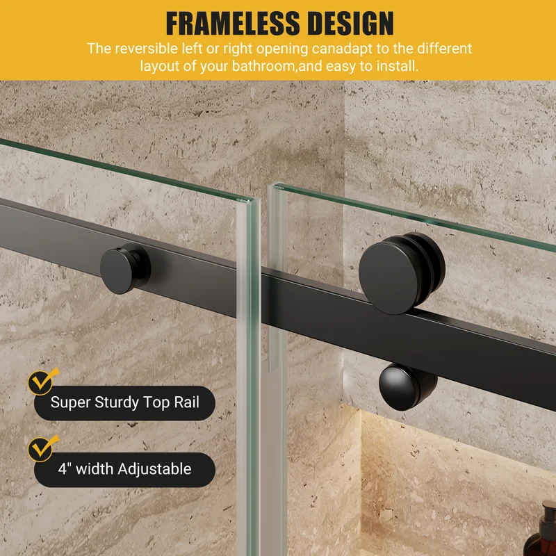 Garvee Porta Doccia Scorrevole 142-152x190 cm Vetro Temperato 8mm Nero Acciaio Inox Regolabile Bagno Moderno