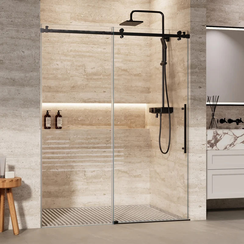Garvee Porta Doccia Scorrevole 142-152x190 cm Vetro Temperato 8mm Nero Acciaio Inox Regolabile Bagno Moderno
