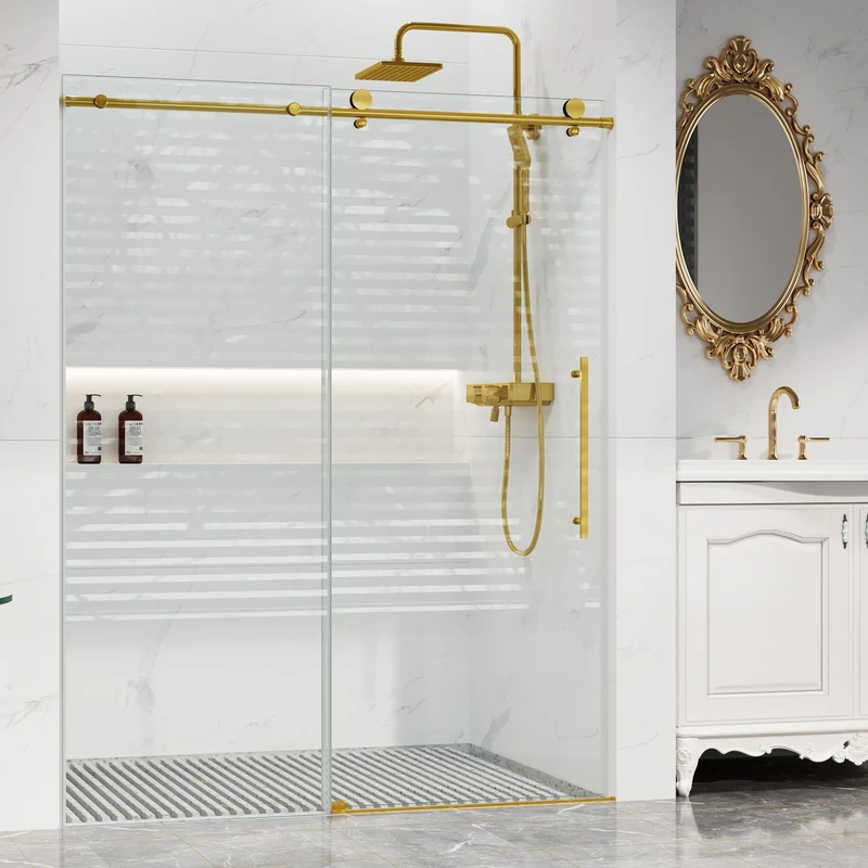 Garvee Porta Doccia Scorrevole 142-152x190 cm Vetro Temperato 8mm Senza Telaio Acciaio Inossidabile Bagno Moderno Regolabile Trasparente