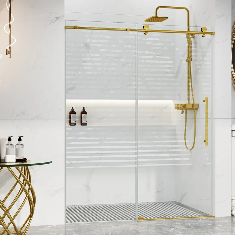 Garvee Porta Doccia Scorrevole 142-152x190 cm Vetro Temperato 8mm Senza Telaio Acciaio Inossidabile Bagno Moderno Regolabile Trasparente