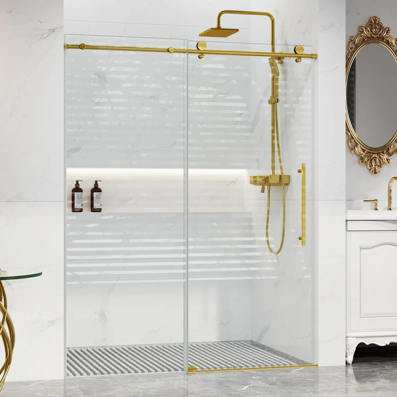 Garvee Porta Doccia Scorrevole 142-152x190 cm Vetro Temperato 8mm Senza Telaio Acciaio Inossidabile Bagno Moderno Regolabile Trasparente