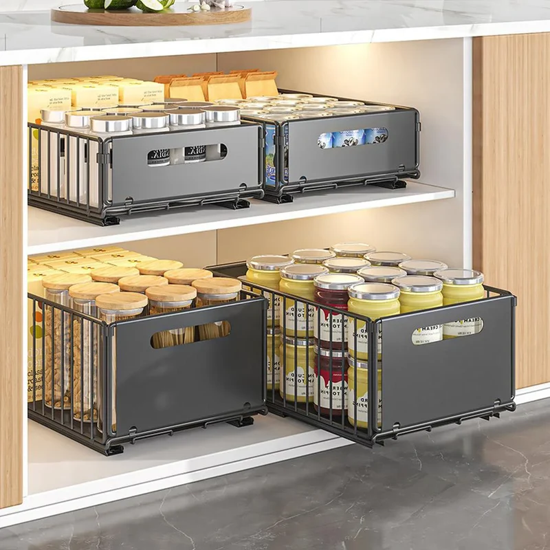 SlideMax Küchen Organizer Set – Ausziehbares Gewürzregal Metall | Schrank Ordnungssystem | Platzsparende Aufbewahrung