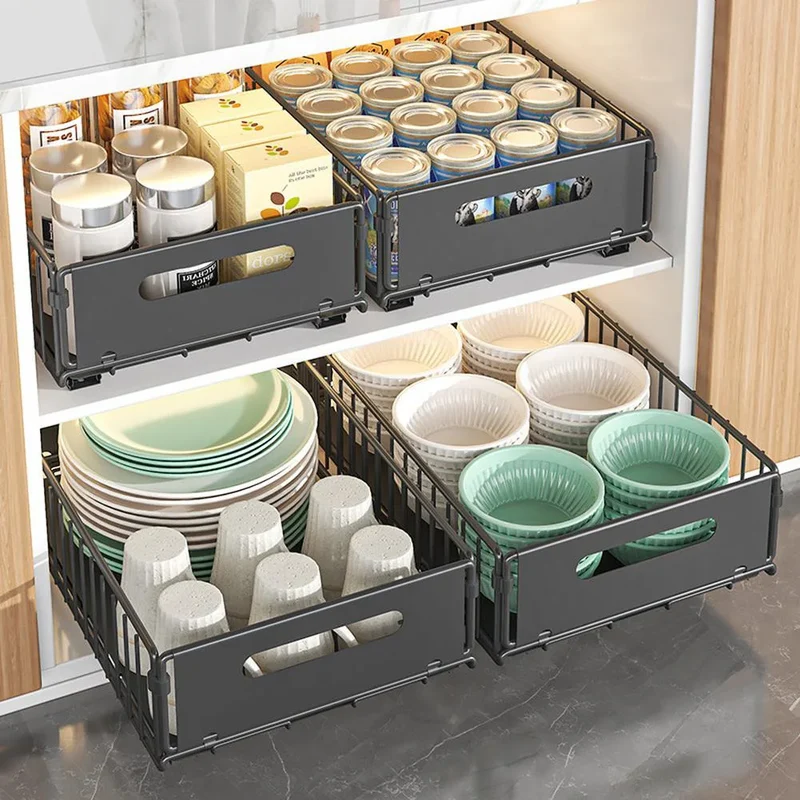SlideMax Küchen Organizer Set – Ausziehbares Gewürzregal Metall | Schrank Ordnungssystem | Platzsparende Aufbewahrung