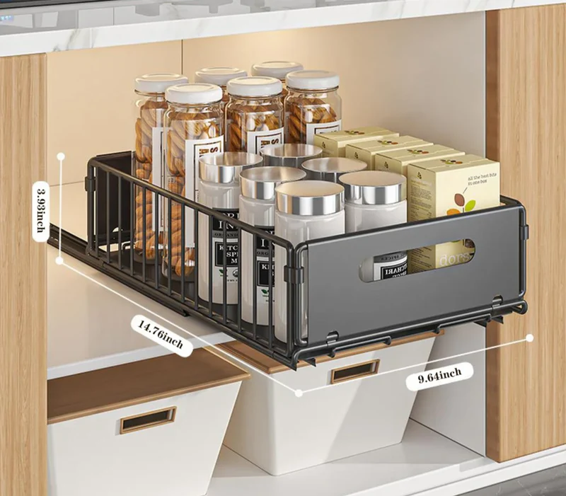 SlideMax Küchen Organizer Set – Ausziehbares Gewürzregal Metall | Schrank Ordnungssystem | Platzsparende Aufbewahrung