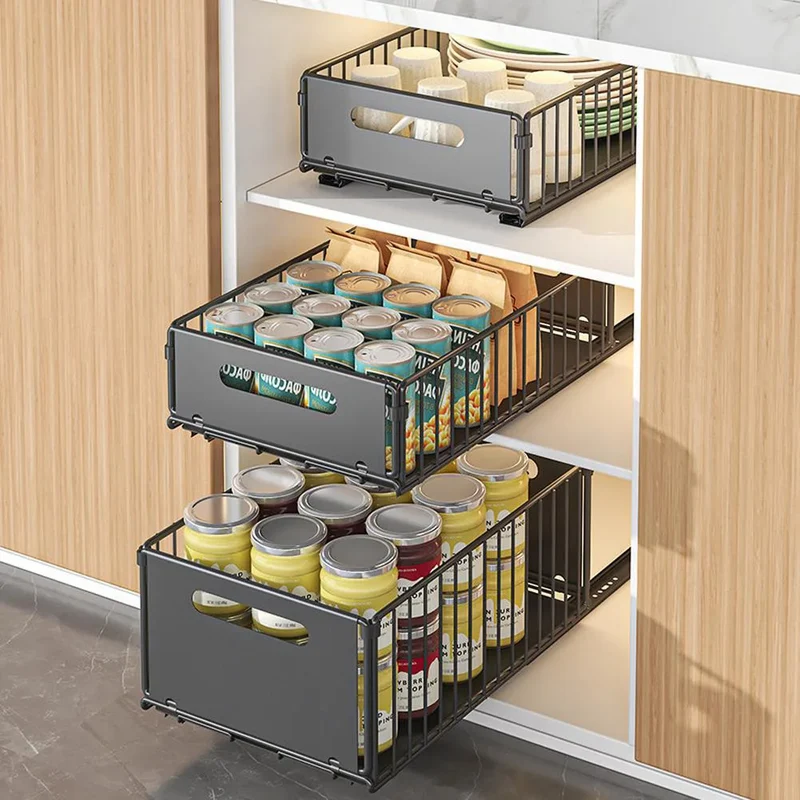 SlideMax Küchen Organizer Set – Ausziehbares Gewürzregal Metall | Schrank Ordnungssystem | Platzsparende Aufbewahrung