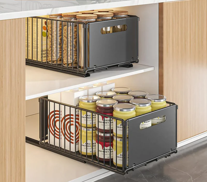 SlideMax Küchen Organizer Set – Ausziehbares Gewürzregal Metall | Schrank Ordnungssystem | Platzsparende Aufbewahrung
