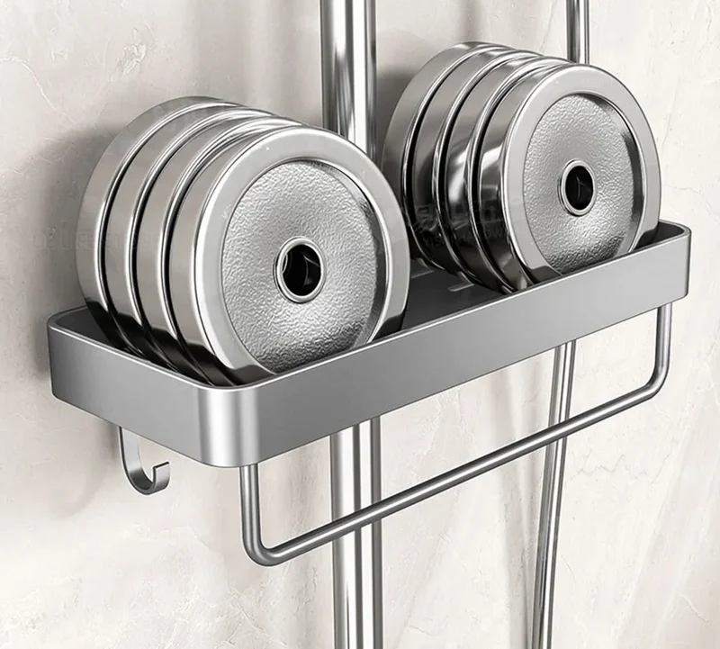 AquaFix Duschregal Ohne Bohren – Doppelablage Aluminium | Mit Handtuchstange | Rostfrei & Platzsparend