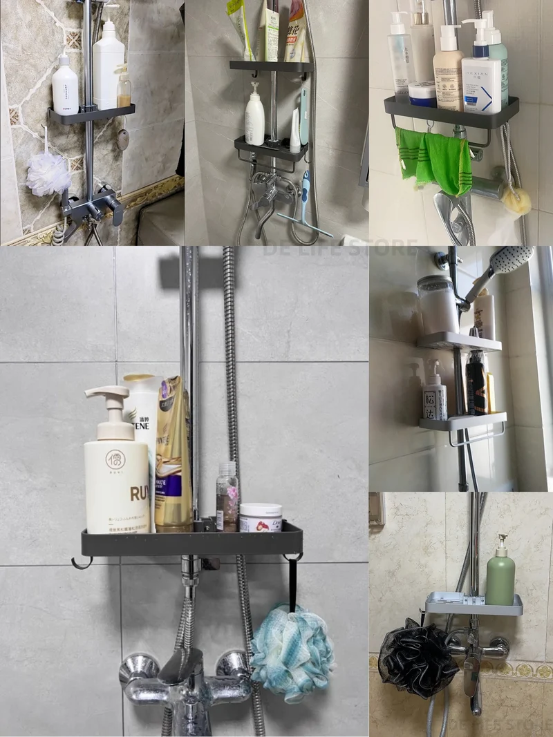 AquaFix Duschregal Ohne Bohren – Doppelablage Aluminium | Mit Handtuchstange | Rostfrei & Platzsparend