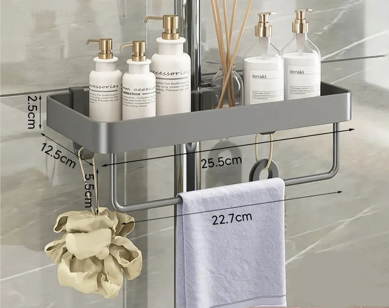AquaFix Duschregal Ohne Bohren – Doppelablage Aluminium | Mit Handtuchstange | Rostfrei & Platzsparend