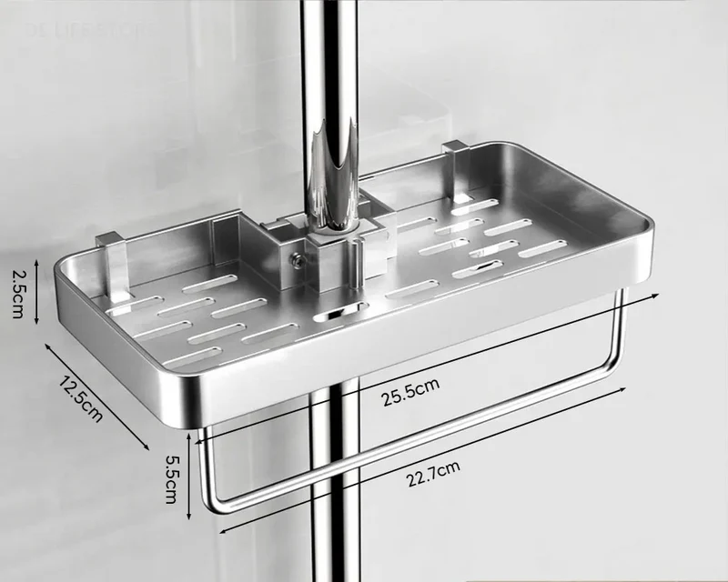 AquaFix Duschregal Ohne Bohren – Doppelablage Aluminium | Mit Handtuchstange | Rostfrei & Platzsparend