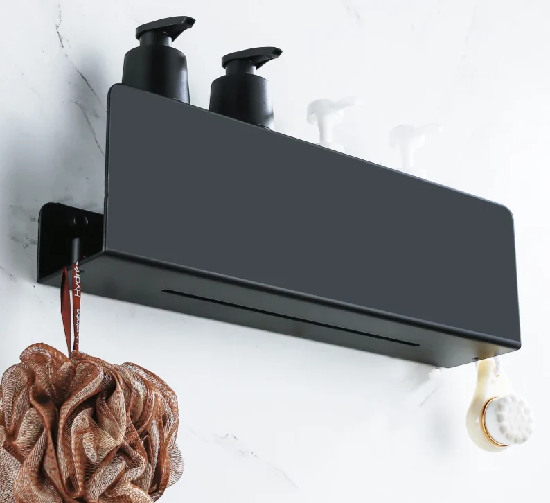 NeroHalter Wandregal Schwarz – Badezimmer Ablage Aluminium | Platzsparende Aufbewahrung | Rostfrei & Stabil