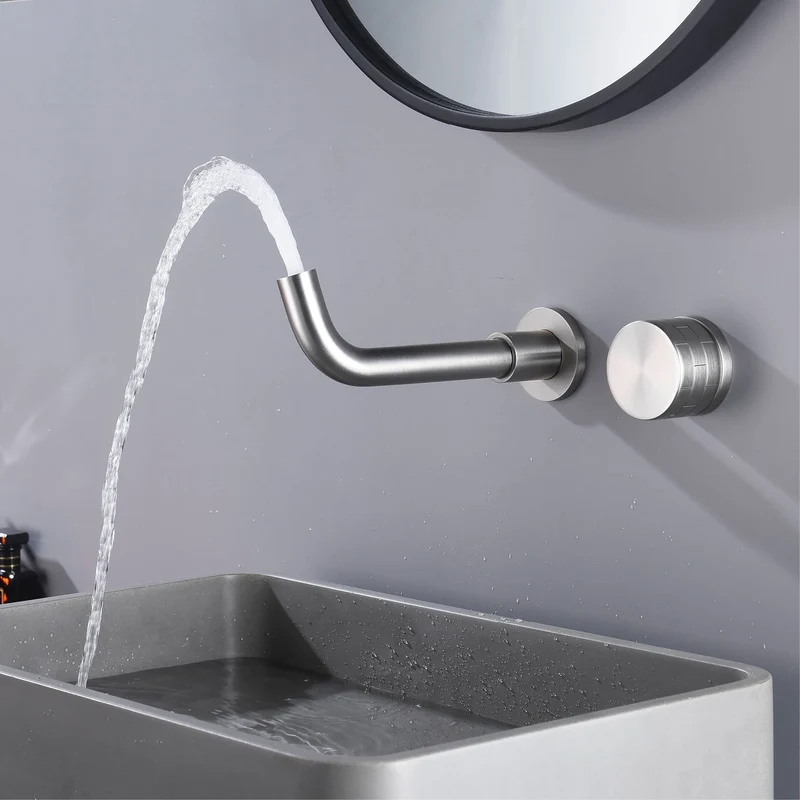 LUMIRA Minimalist Wand-Waschtischarmatur aus Messing – Gebürstetes Gold / Roségold, 2-Loch Unterputz Badarmatur mit Einhebelmischer