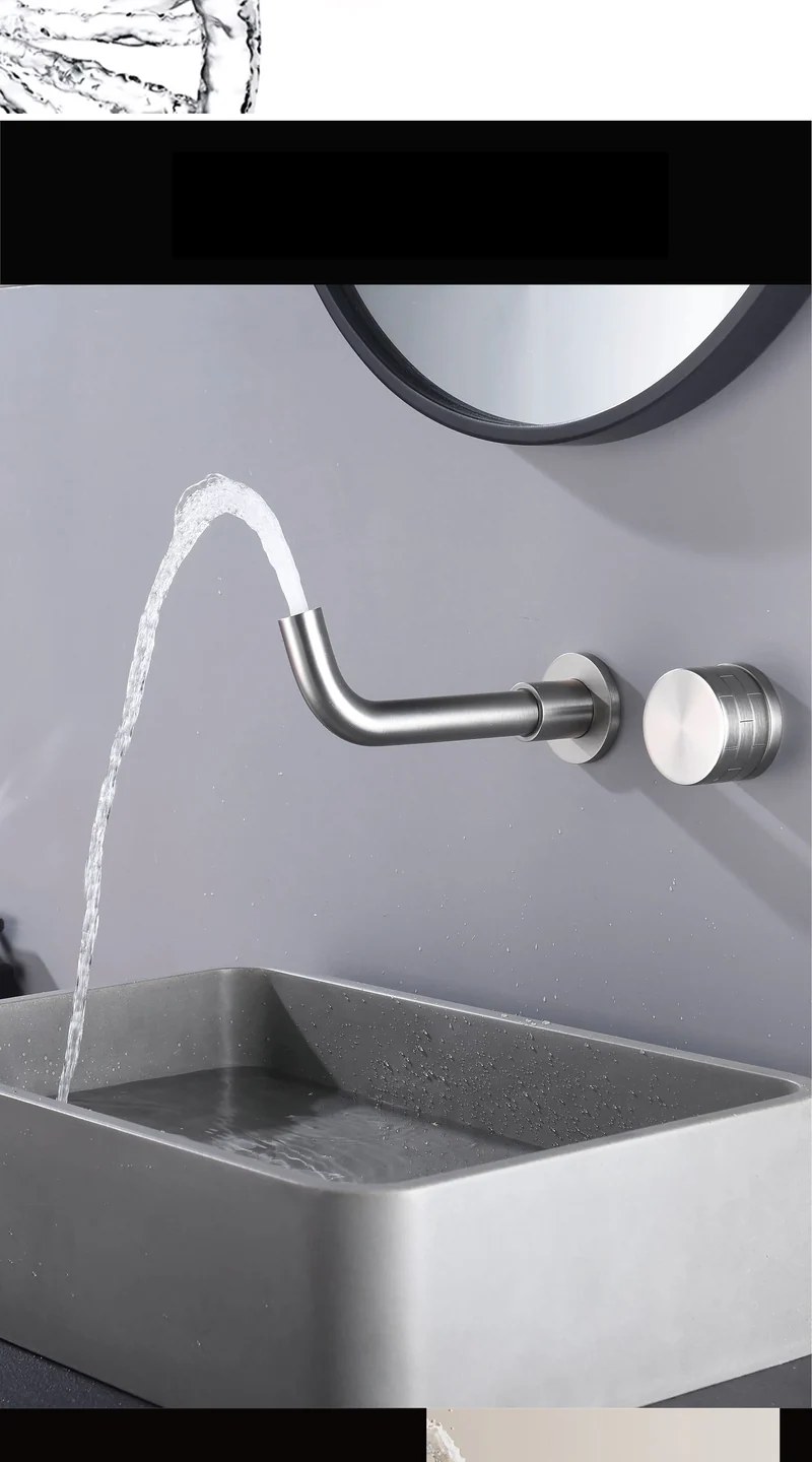 LUMIRA Minimalist Wand-Waschtischarmatur aus Messing – Gebürstetes Gold / Roségold, 2-Loch Unterputz Badarmatur mit Einhebelmischer