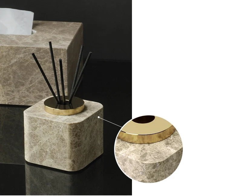 ImperioMarble Emperador Light – Luxus Naturmarmor Badezimmer Accessoires Set (7-teilig)