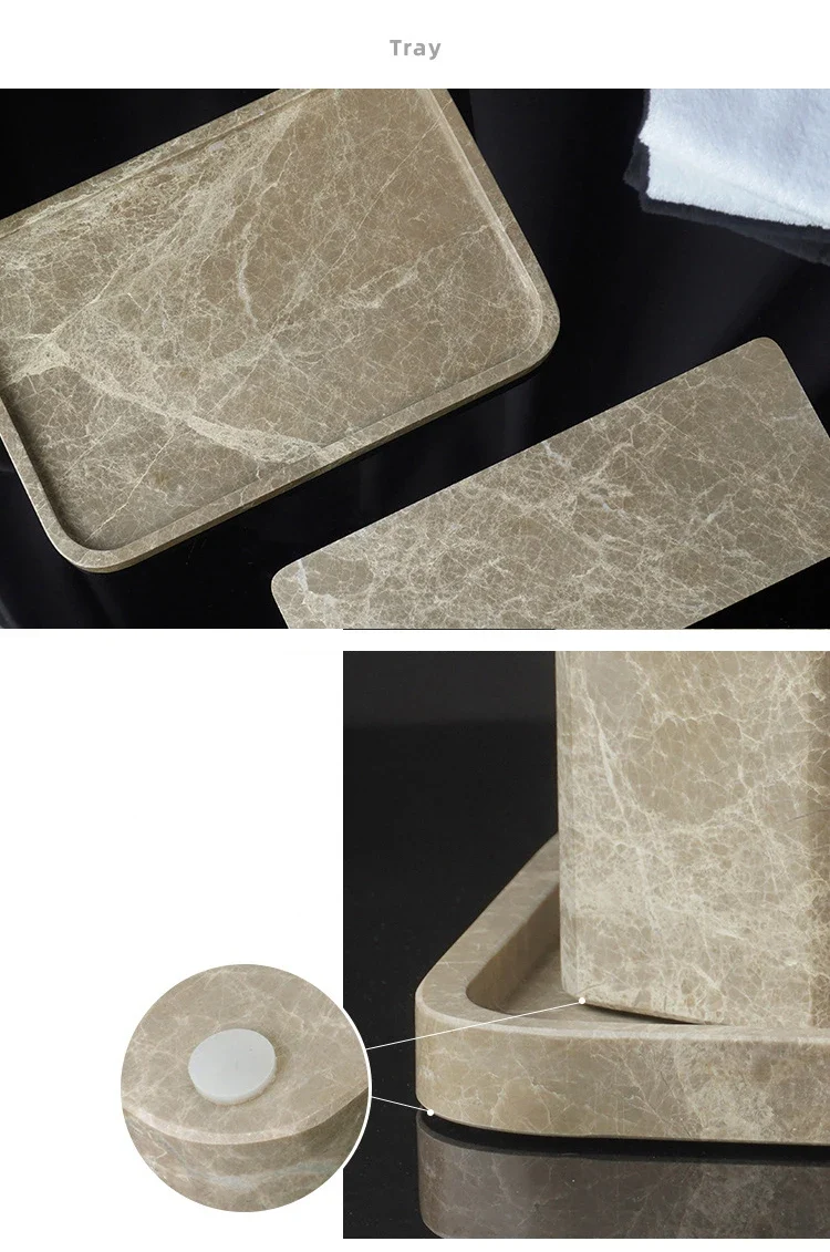 ImperioMarble Emperador Light – Luxus Naturmarmor Badezimmer Accessoires Set (7-teilig)