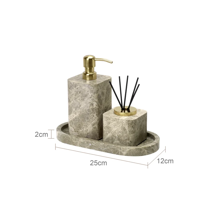 ImperioMarble Emperador Light – Luxus Naturmarmor Badezimmer Accessoires Set (7-teilig)