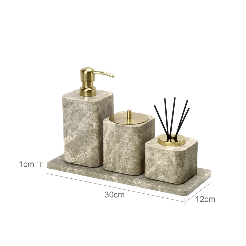 ImperioMarble Emperador Light – Luxus Naturmarmor Badezimmer Accessoires Set (7-teilig)
