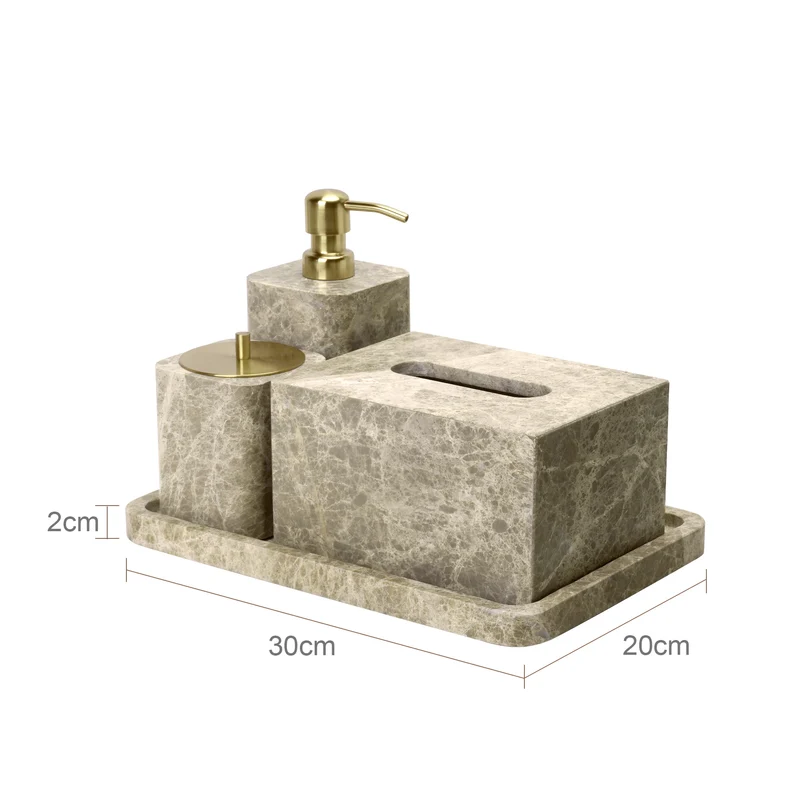 ImperioMarble Emperador Light – Luxus Naturmarmor Badezimmer Accessoires Set (7-teilig)