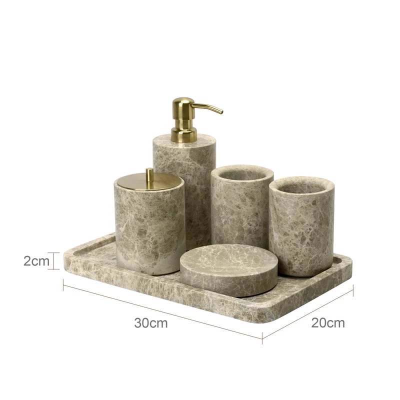 ImperioMarble Emperador Light – Luxus Naturmarmor Badezimmer Accessoires Set (7-teilig)