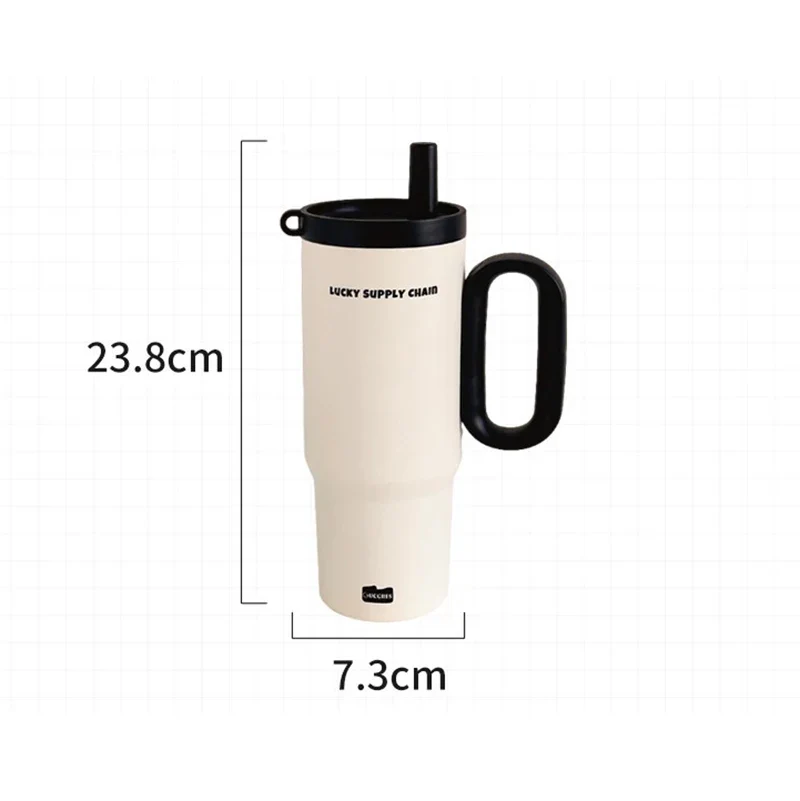Edelstahl Thermobecher 750ml – Mit Strohhalm & Griff, Vakuumisoliert für Kaffee & Reisen
