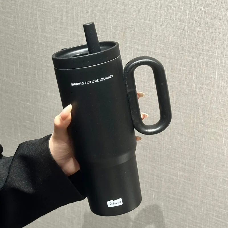 Edelstahl Thermobecher 750ml – Mit Strohhalm & Griff, Vakuumisoliert für Kaffee & Reisen