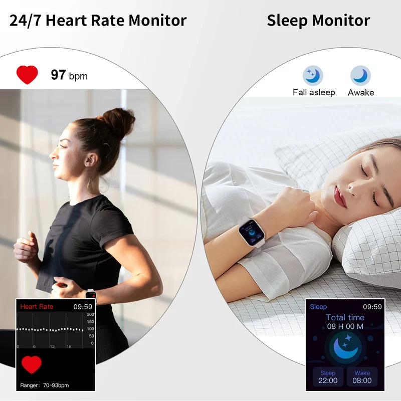 Smartwatch Fitness Tracker für Damen & Herren – 1,69 Zoll Touch Display, Schrittzähler & Schlafmonitor