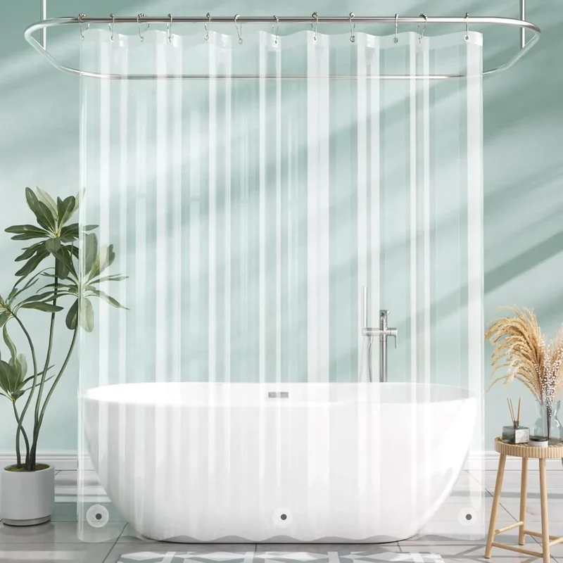 Transparenter PEVA-Duschvorhang – wasserdicht mit magnetischen Gewichten, schmutzabweisend und 12 rostfreien Ösen