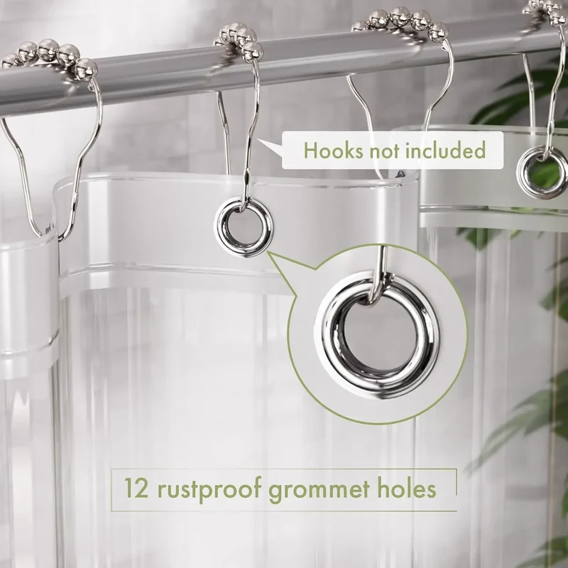 Transparenter PEVA-Duschvorhang – wasserdicht mit magnetischen Gewichten, schmutzabweisend und 12 rostfreien Ösen