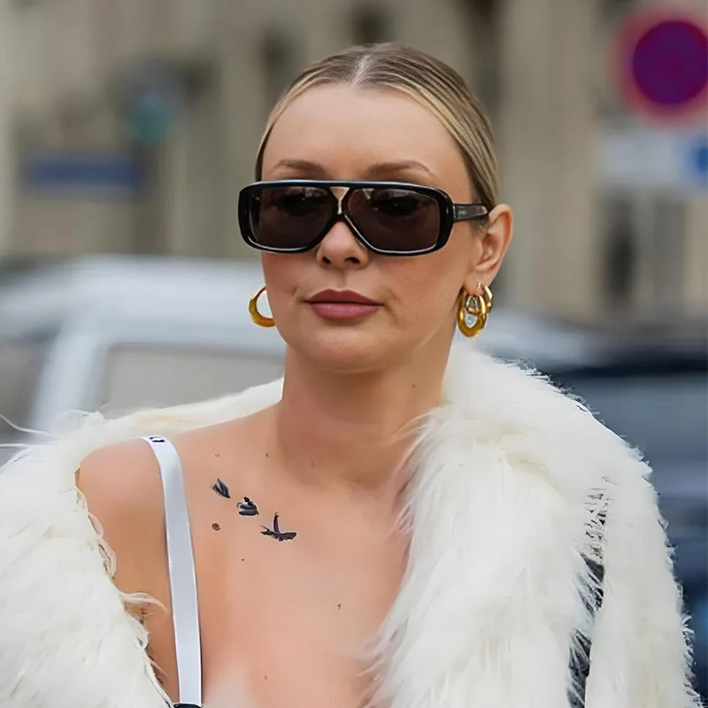 Dame modische oversized solbrille med bred ramme og beskyttende glass Luvikno