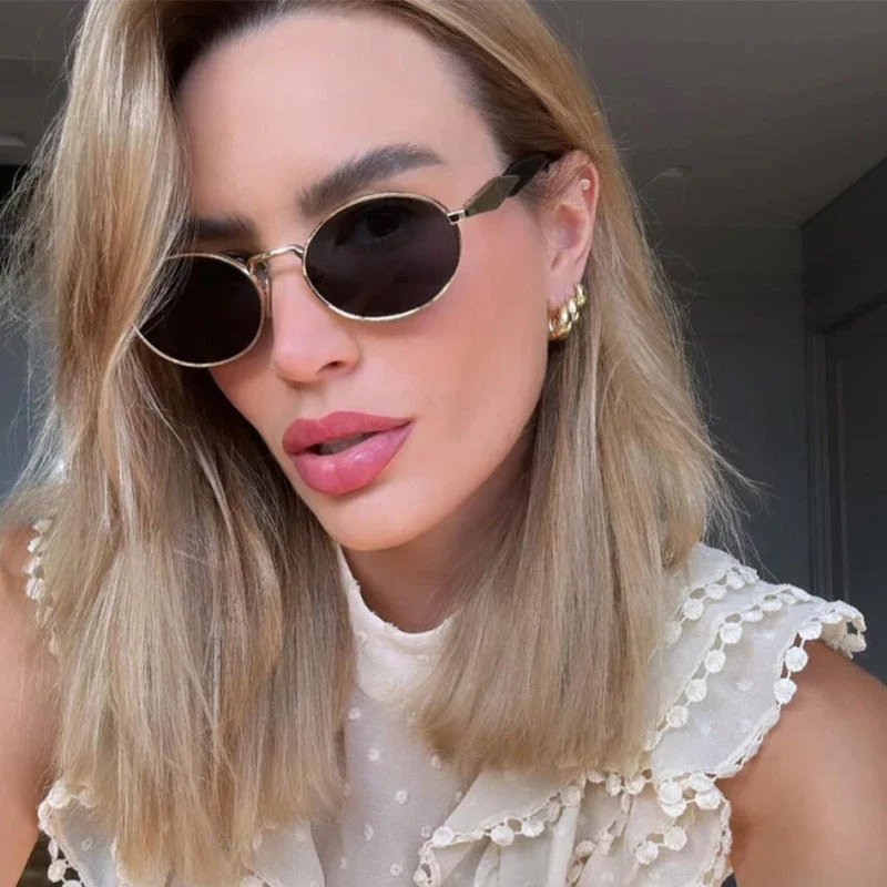 Dame designer solbrille med høyverdig rund ramme og beskyttende UV-filter Luvikno