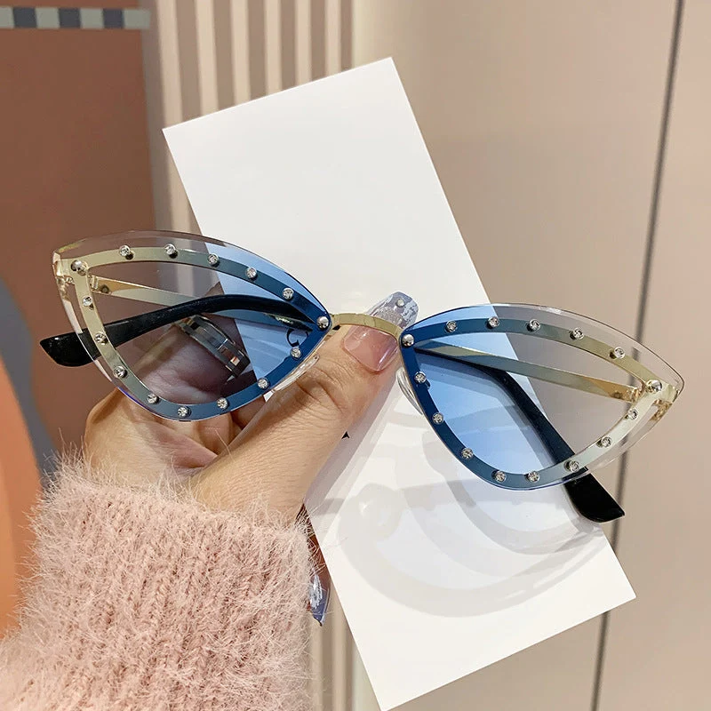 Dame Cat-Eye solbriller med glitrende krystallakenter Luvikno