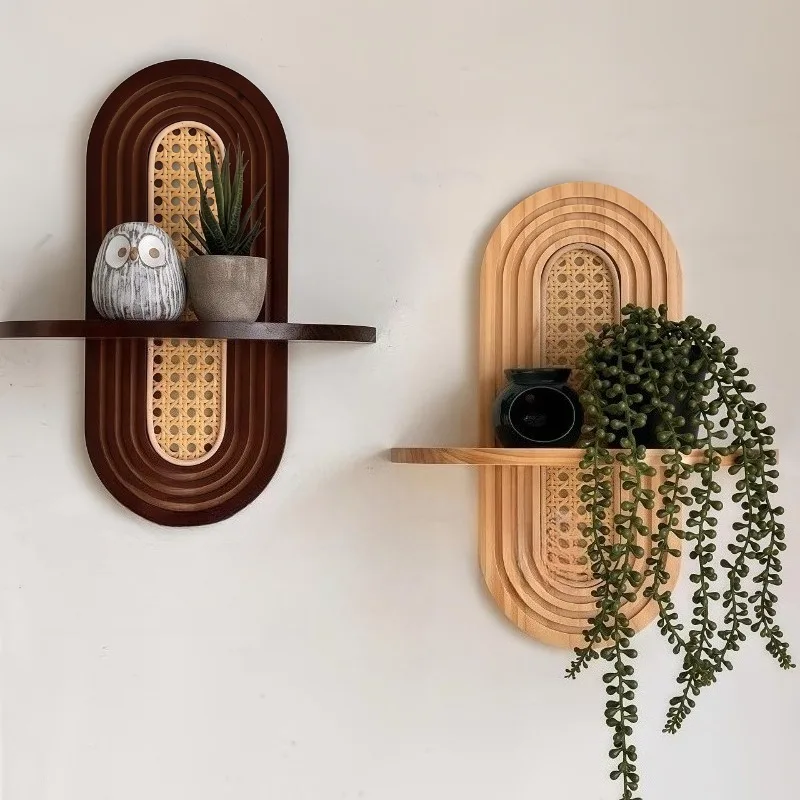 BohemiaCraft Handgefertigtes Rattan Wandregal – Boho Holz Deko & Praktischer Organizer