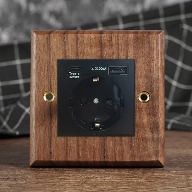 RetroLux Schwarzes Walnussholz Umschalter 1–4 Gang – Messing Knebel, Massivholz & USB-Option
