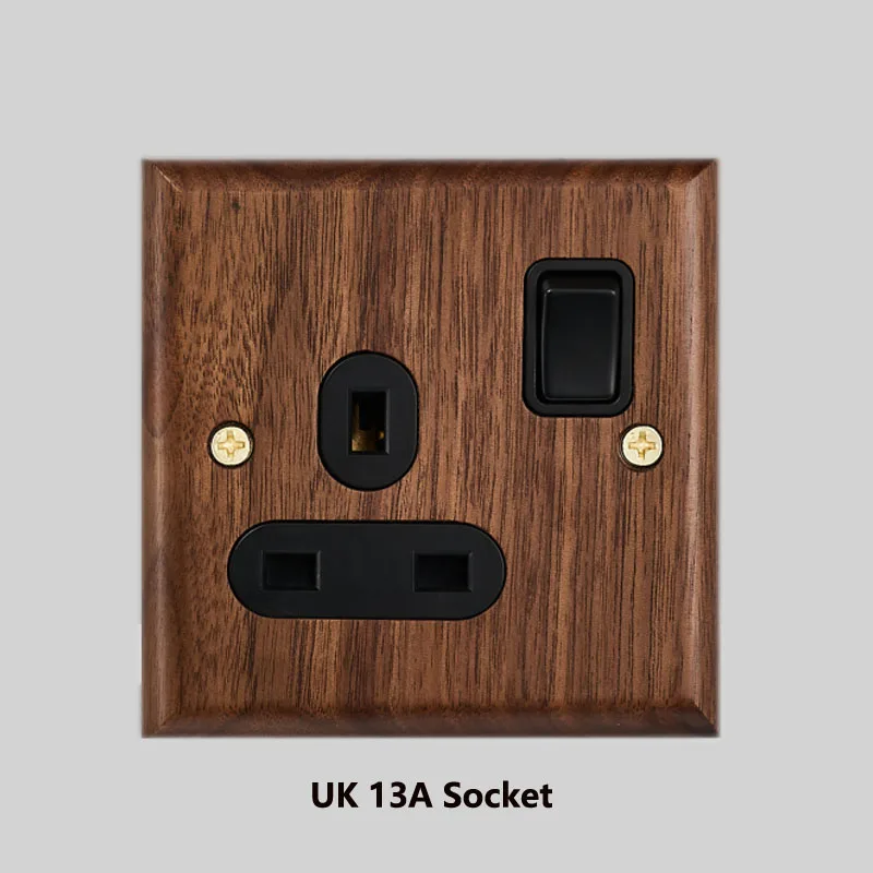 RetroLux Schwarzes Walnussholz Umschalter 1–4 Gang – Messing Knebel, Massivholz & USB-Option