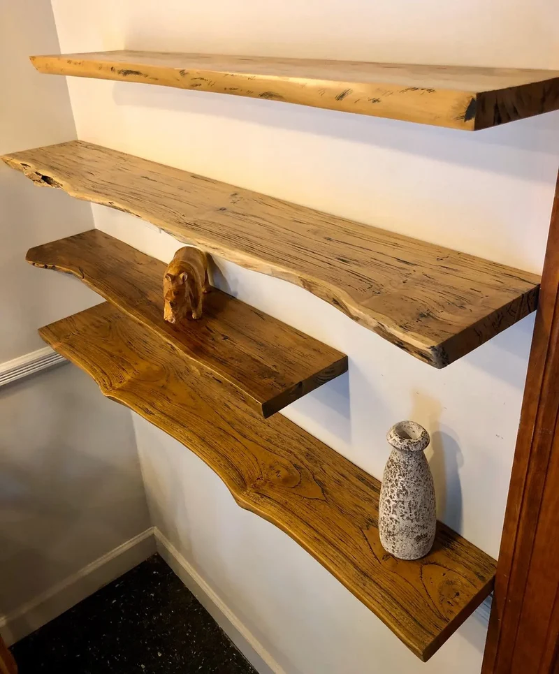 TimberEdge Massivholz Floating Regal – Rustikales Live Edge Wandboard mit Montageset